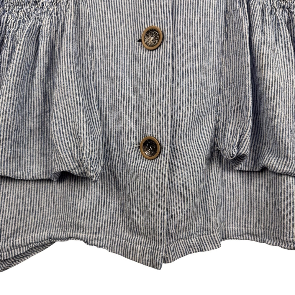 For Cynthia Linen Blend Striped Sark Bite Shirt Dress Sz M Patch Ruched Pockets - Picture 4 of 8